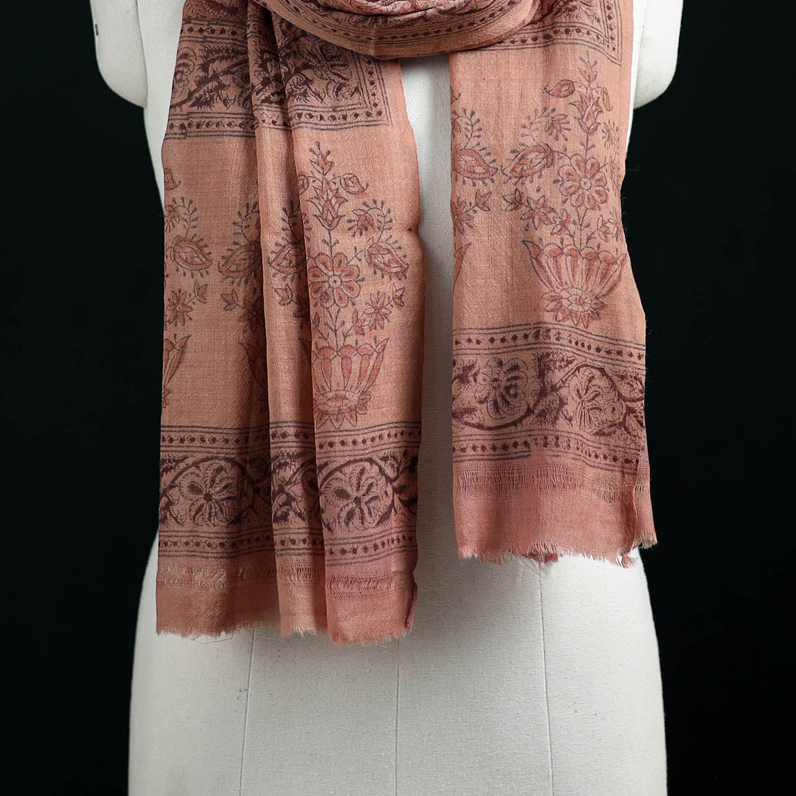 Pure Merino Wool Stole in Pedana Kalamkari Block Prints 16