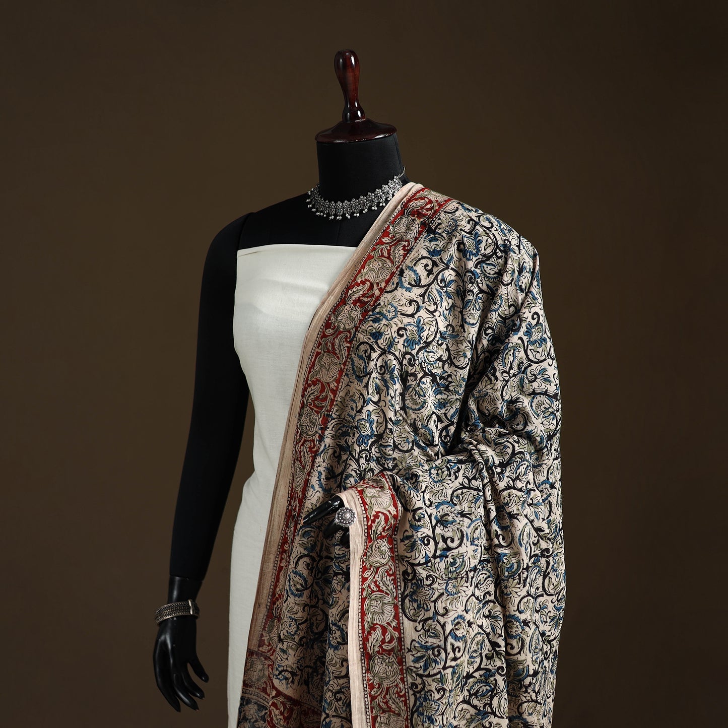 Kalamkari Hand Block Print Natural Dyed Cotton Dupatta 02