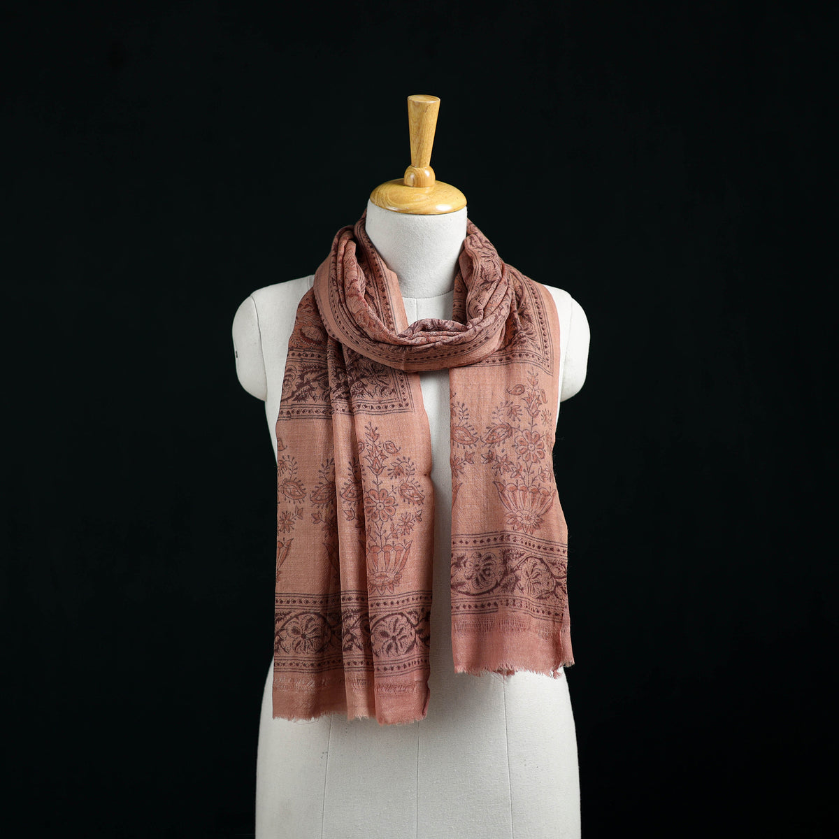 Pure Merino Wool Stole in Pedana Kalamkari Block Prints 16