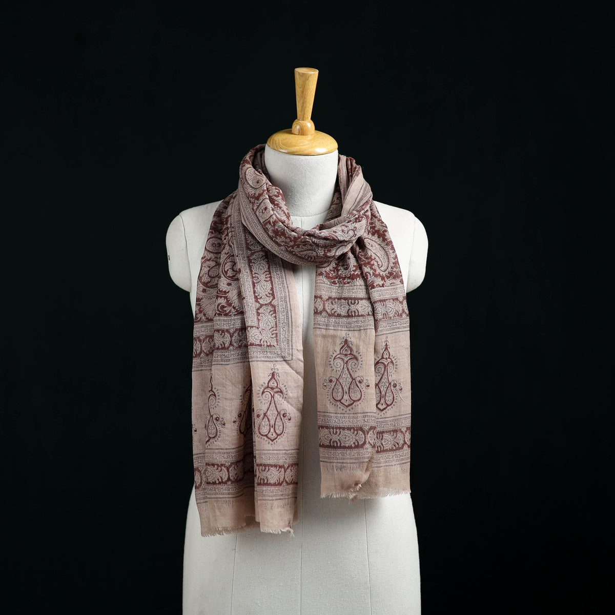 Pure Merino Wool Stole in Pedana Kalamkari Block Prints 17