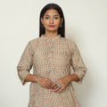 Beige - Pedana Kalamkari Hand Block Printed Cotton Straight Kurta 05