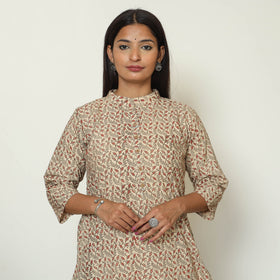Beige - Pedana Kalamkari Hand Block Printed Cotton Straight Kurta 05