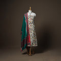 Sanganeri Block Print Cotton Unstitched Dress Material: Kurta, Bottom & Dupatta with Jewellery 36