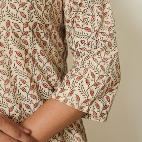 Beige - Pedana Kalamkari Hand Block Printed Cotton Straight Kurta 05