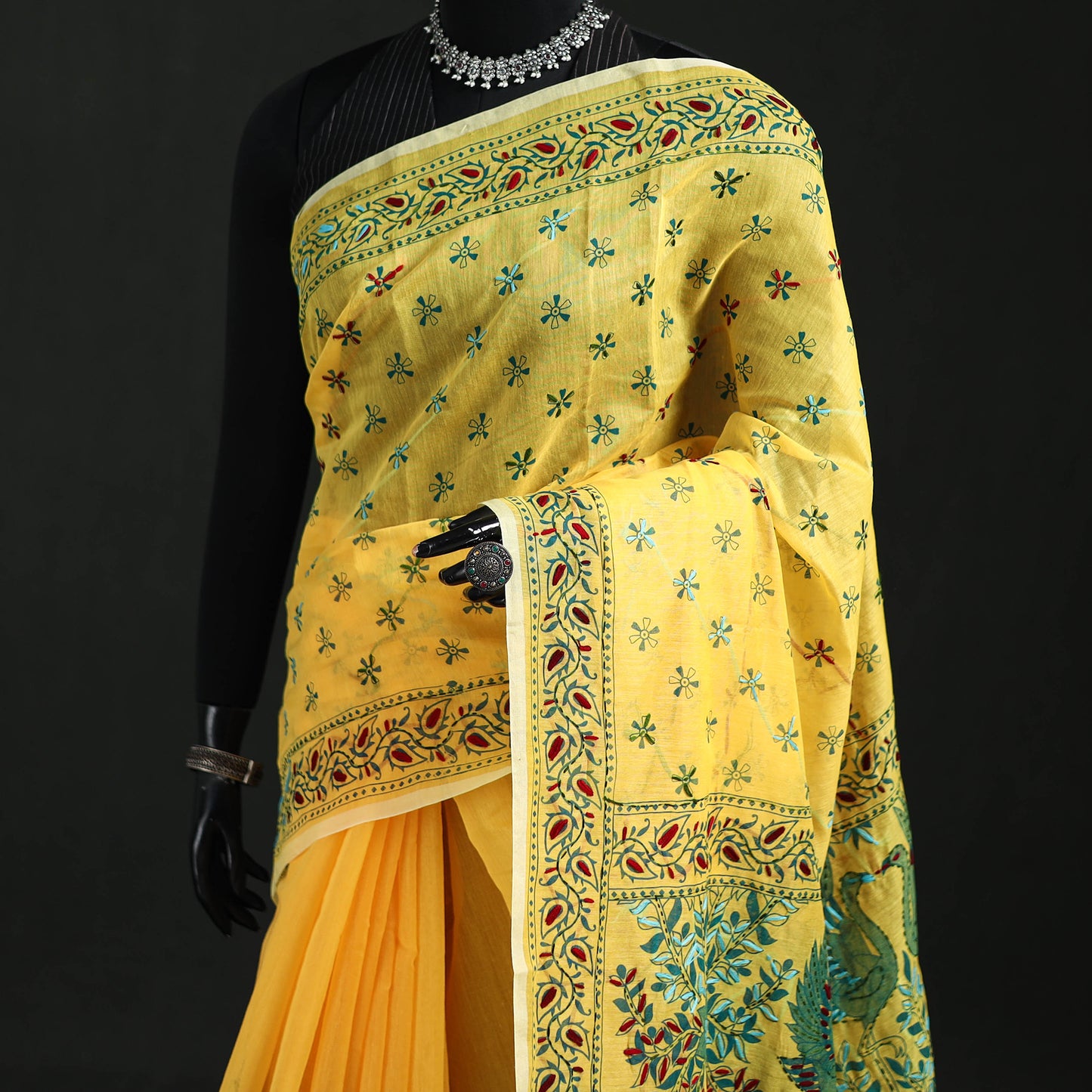 Hand Embroidered Chapa Work Silk Cotton Saree 05