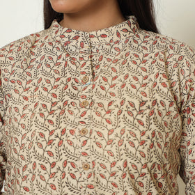 Beige - Pedana Kalamkari Hand Block Printed Cotton Straight Kurta 05