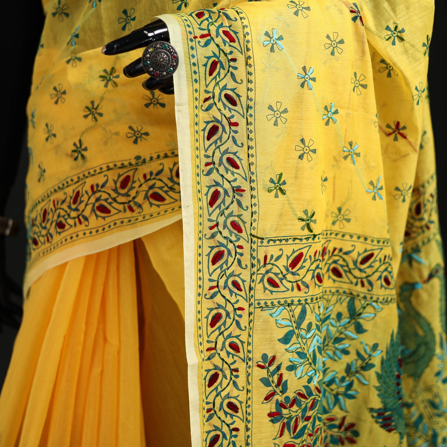 Hand Embroidered Chapa Work Silk Cotton Saree 05