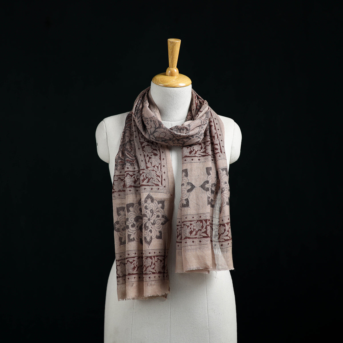 Pure Merino Wool Stole in Pedana Kalamkari Block Prints 19