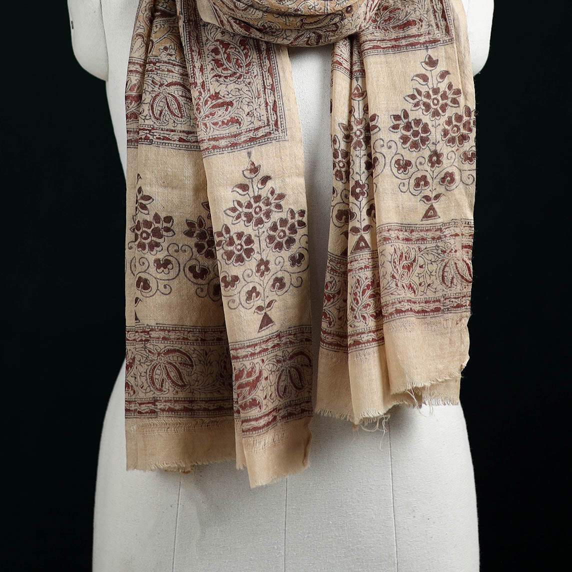 Pure Merino Wool Stole in Pedana Kalamkari Block Prints 18