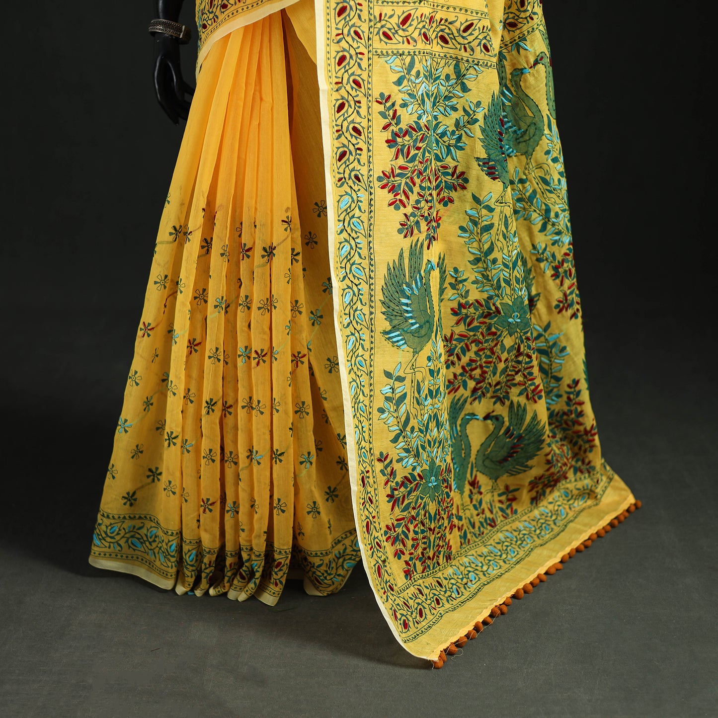 Hand Embroidered Chapa Work Silk Cotton Saree 05