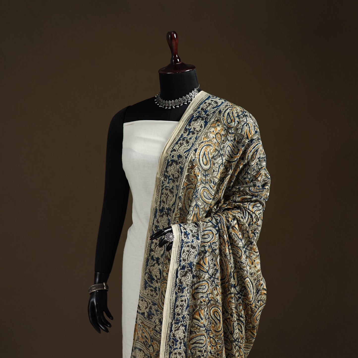 Kalamkari Hand Block Print Natural Dyed Cotton Dupatta 03