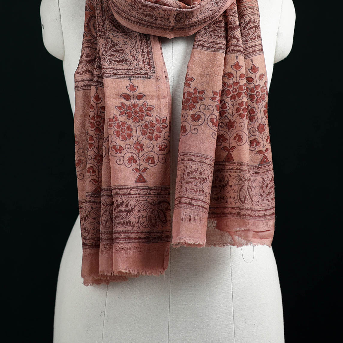 Pure Merino Wool Stole in Pedana Kalamkari Block Prints 21