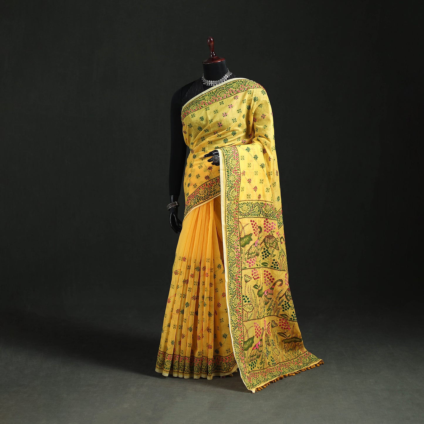Hand Embroidered Chapa Work Silk Cotton Saree 06