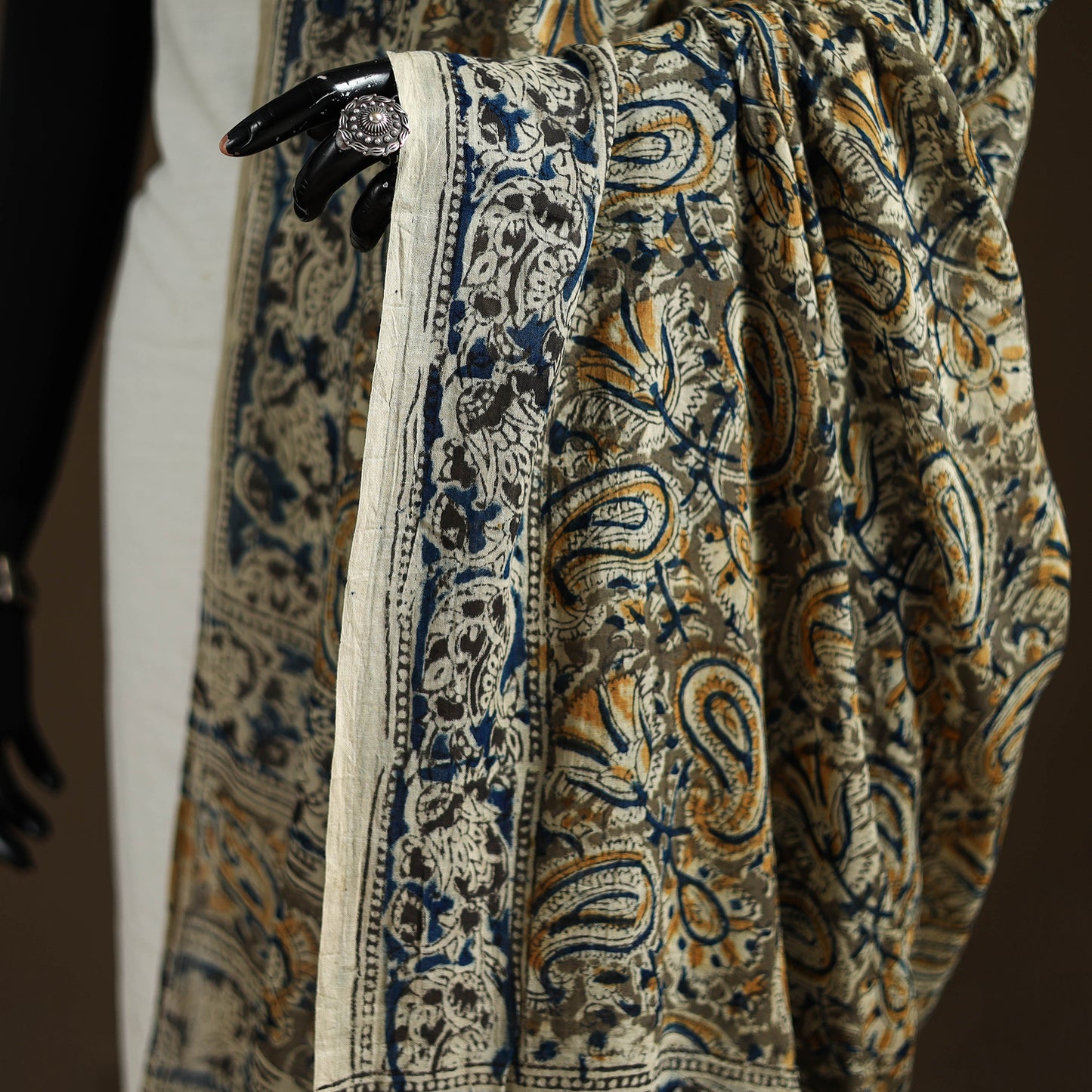 Kalamkari Hand Block Print Natural Dyed Cotton Dupatta 03