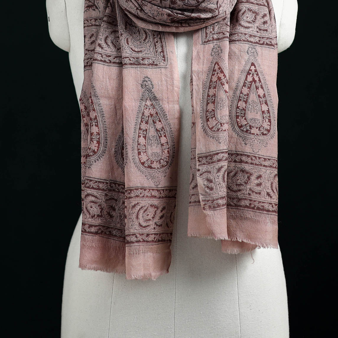 Pure Merino Wool Stole in Pedana Kalamkari Block Prints 22