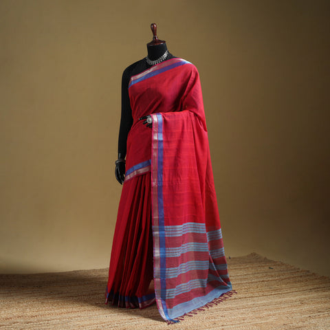 Red - Pure Handwoven Mangalagiri Cotton Saree with Zari Border 33