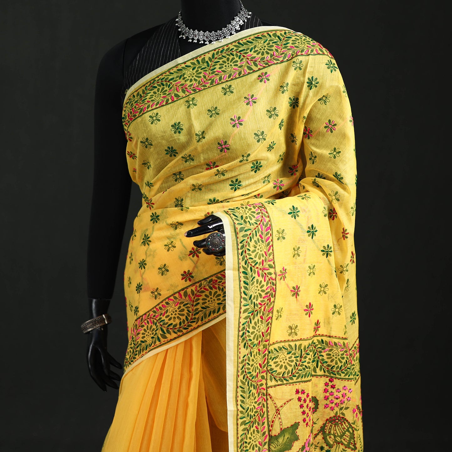 Hand Embroidered Chapa Work Silk Cotton Saree 06