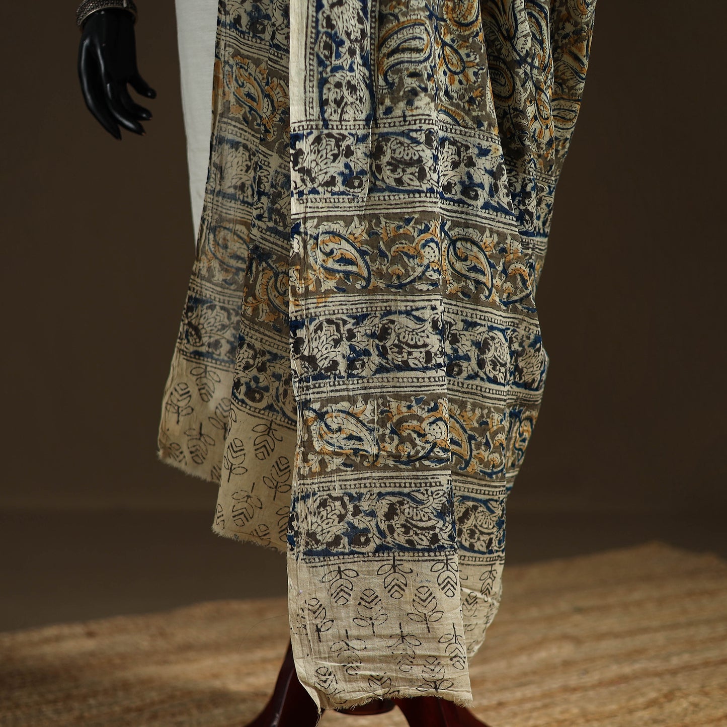 Kalamkari Hand Block Print Natural Dyed Cotton Dupatta 03