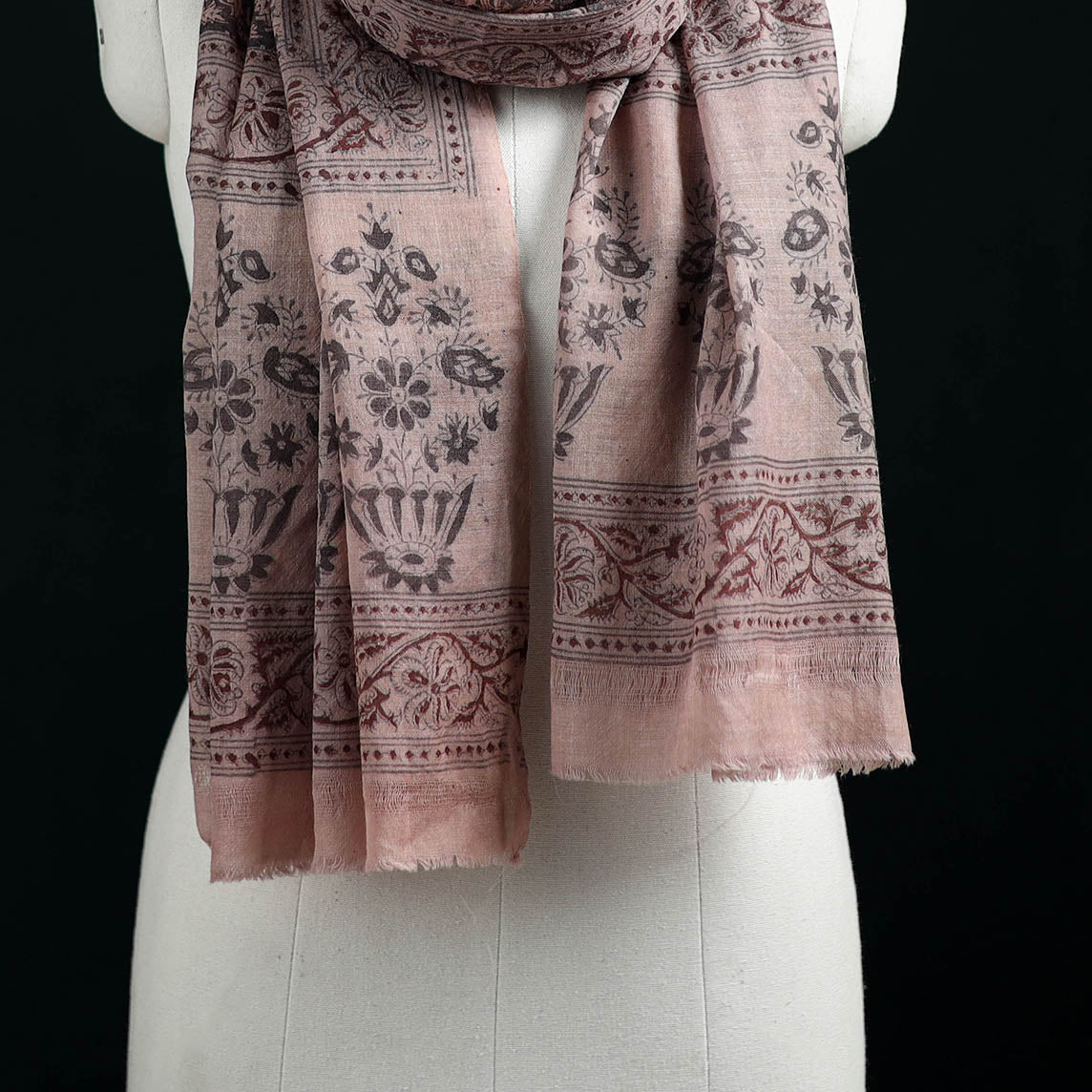 Pure Merino Wool Stole in Pedana Kalamkari Block Prints 23