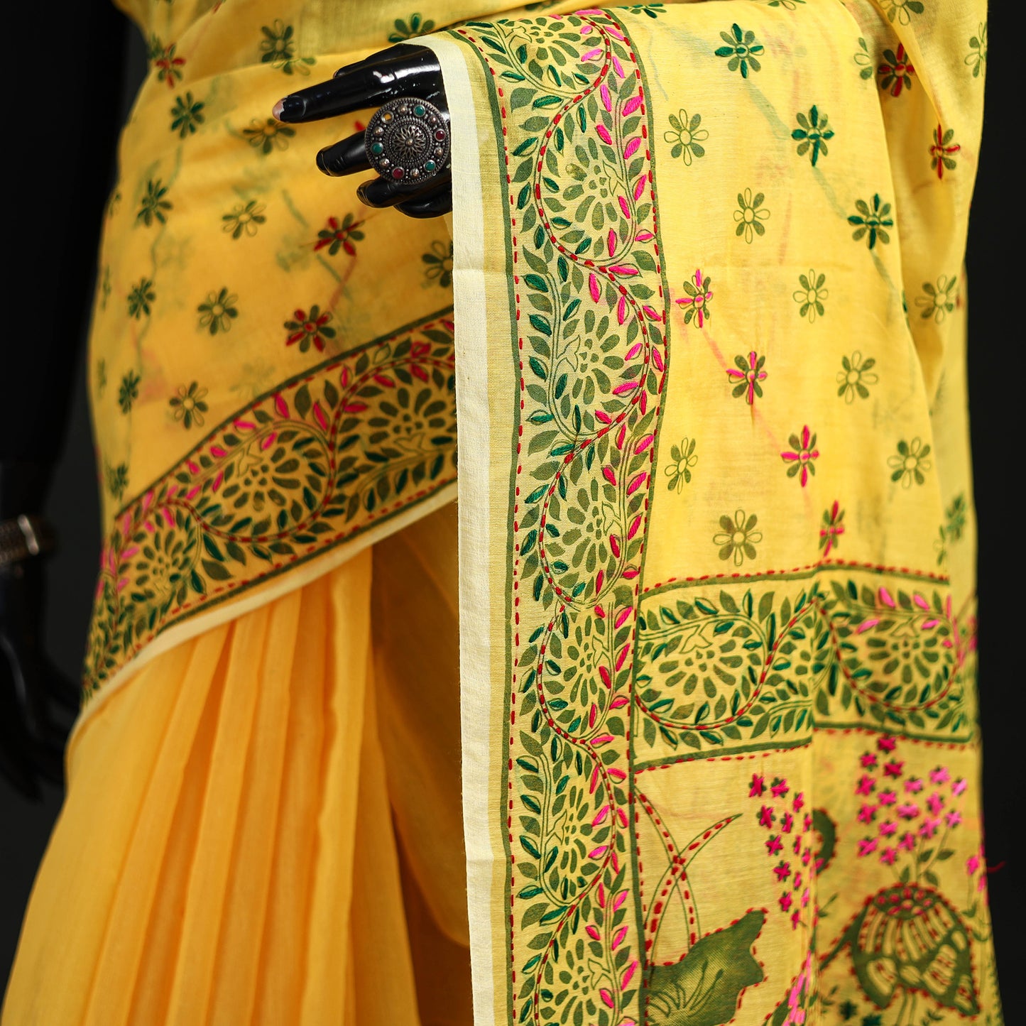 Hand Embroidered Chapa Work Silk Cotton Saree 06