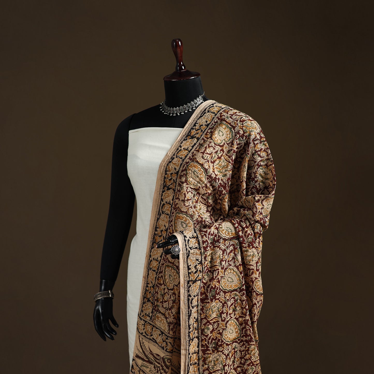 Kalamkari Hand Block Print Natural Dyed Cotton Dupatta 04