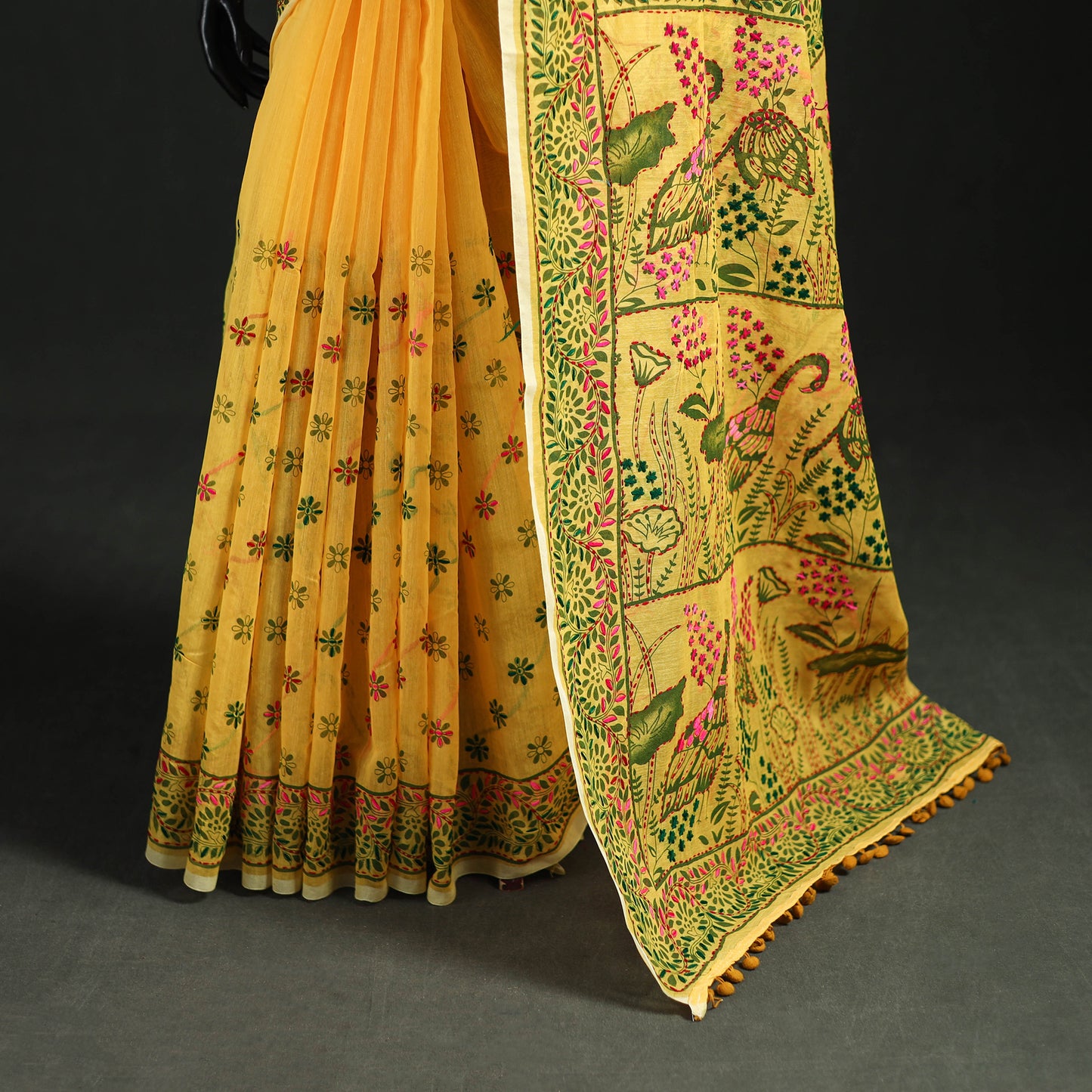 Hand Embroidered Chapa Work Silk Cotton Saree 06