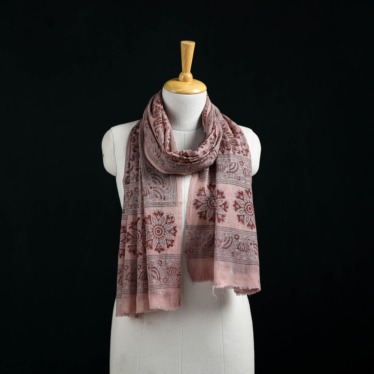 Pure Merino Wool Stole in Pedana Kalamkari Block Prints 25