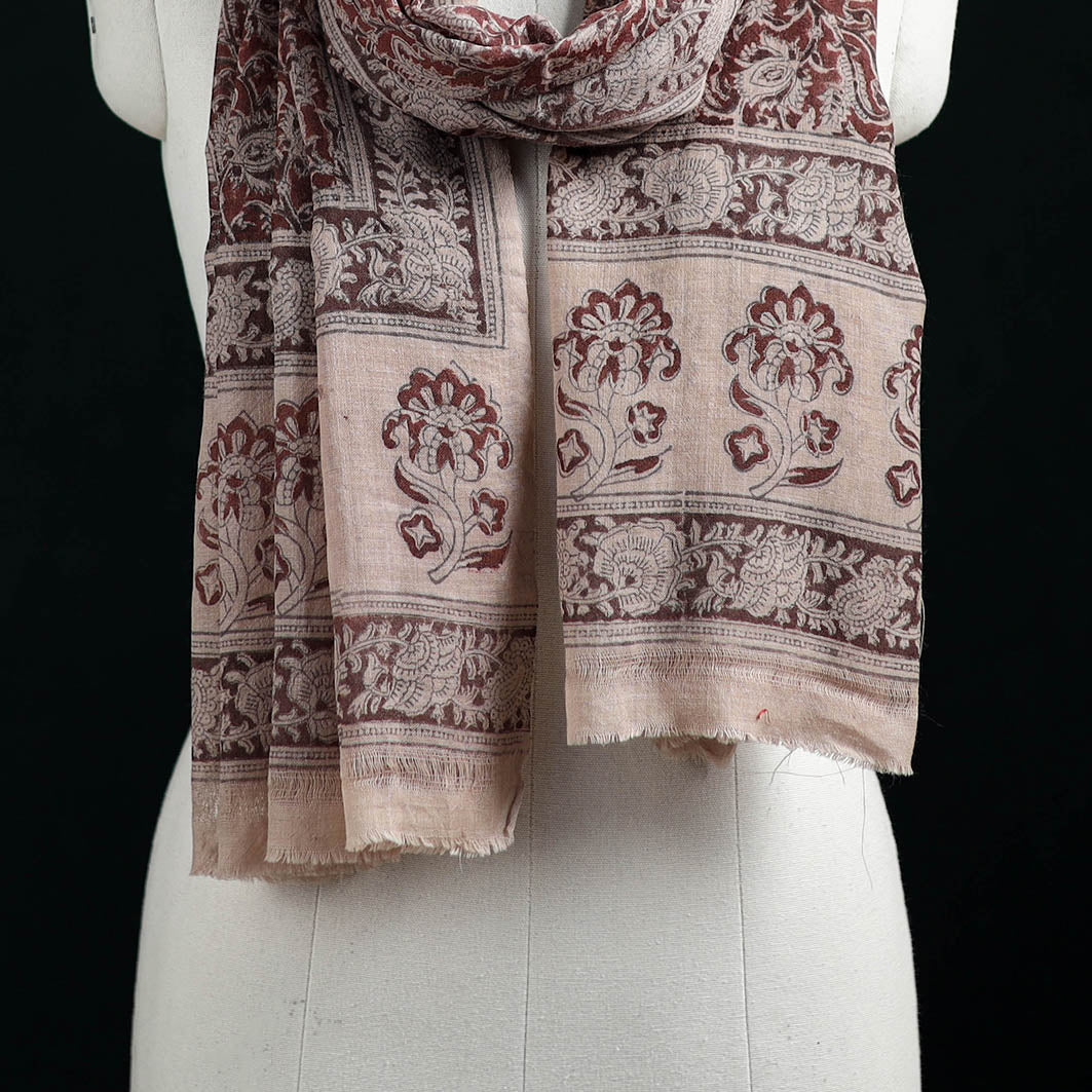 Pure Merino Wool Stole in Pedana Kalamkari Block Prints 26