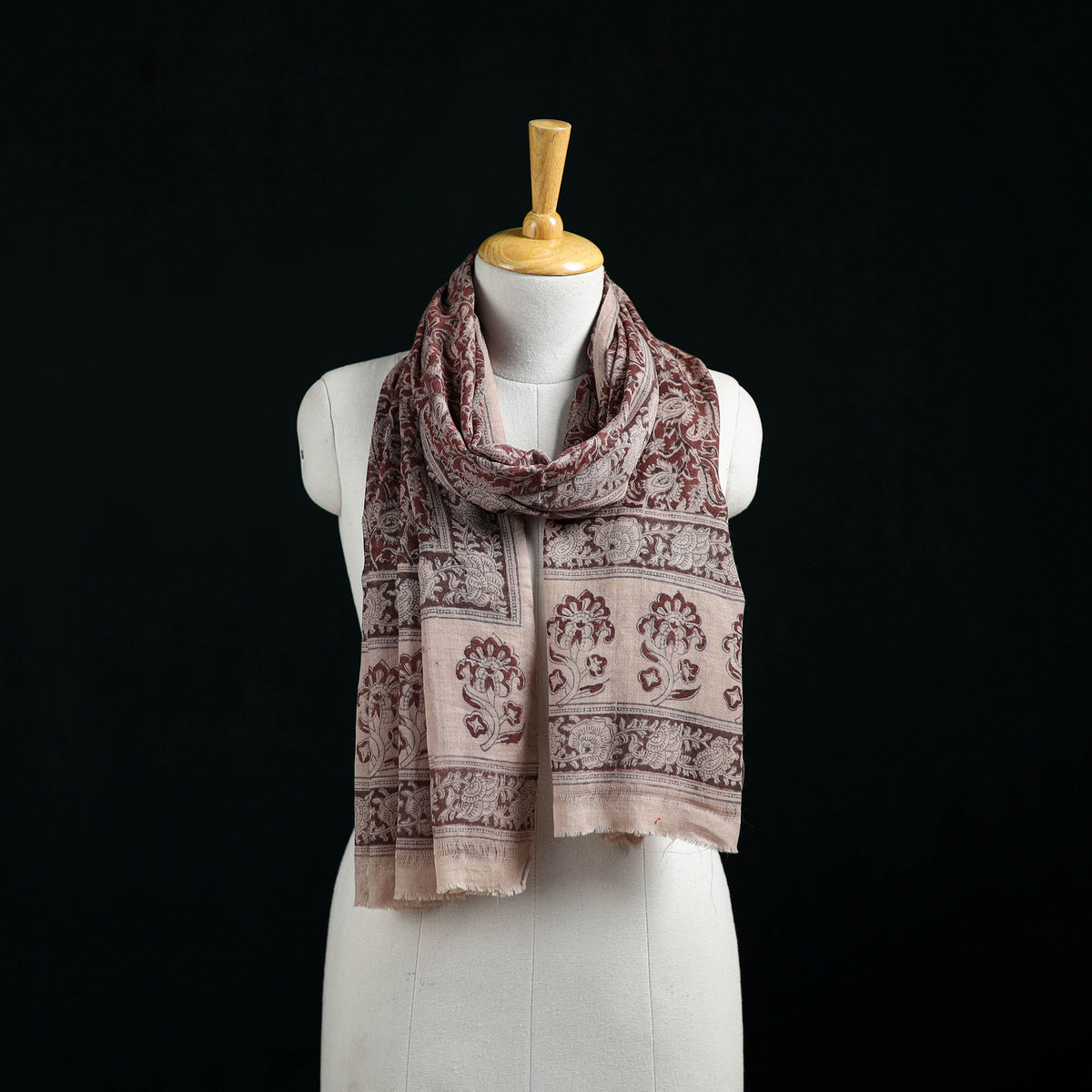 Pure Merino Wool Stole in Pedana Kalamkari Block Prints 26