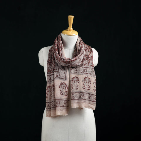 Pure Merino Wool Stole in Pedana Kalamkari Block Prints 26