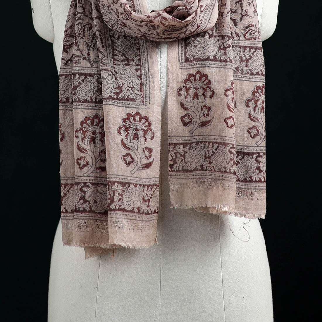 Pure Merino Wool Stole in Pedana Kalamkari Block Prints 27