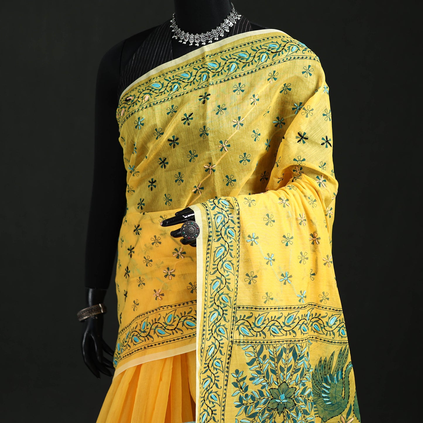 Hand Embroidered Chapa Work Silk Cotton Saree 07