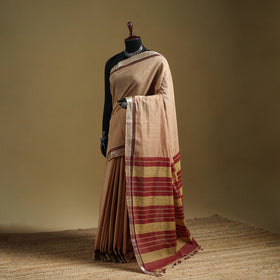 Beige - Pure Handwoven Mangalagiri Cotton Saree with Zari Border 34