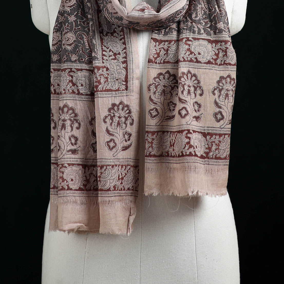 Pure Merino Wool Stole in Pedana Kalamkari Block Prints 28
