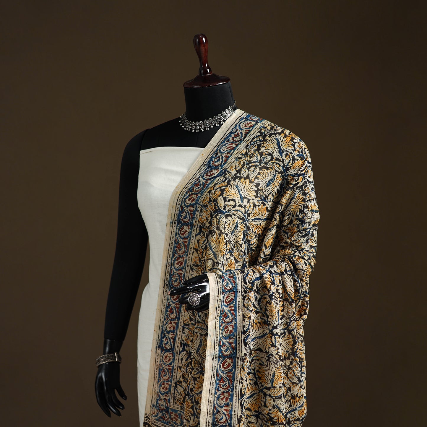 Kalamkari Hand Block Print Natural Dyed Cotton Dupatta 05