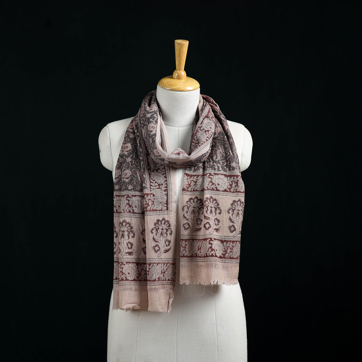 Pure Merino Wool Stole in Pedana Kalamkari Block Prints 28