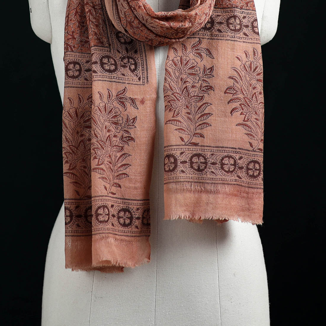 Pure Merino Wool Stole in Pedana Kalamkari Block Prints 29