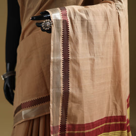 Beige - Pure Handwoven Mangalagiri Cotton Saree with Zari Border 34