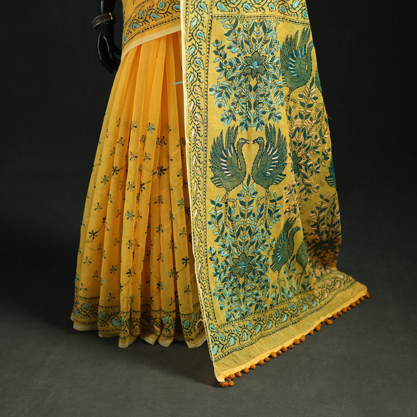 Hand Embroidered Chapa Work Silk Cotton Saree 07