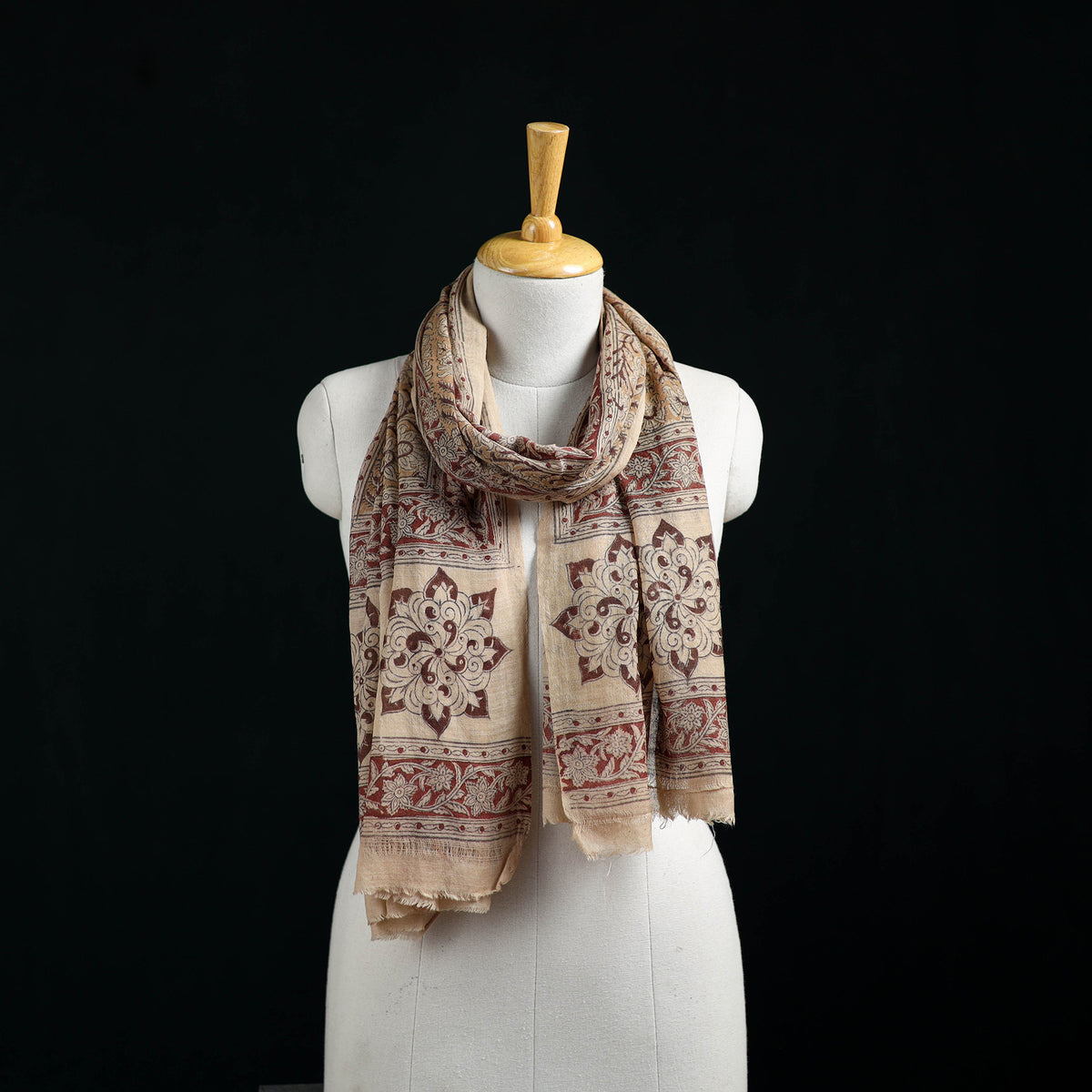 Pure Merino Wool Stole in Pedana Kalamkari Block Prints 30