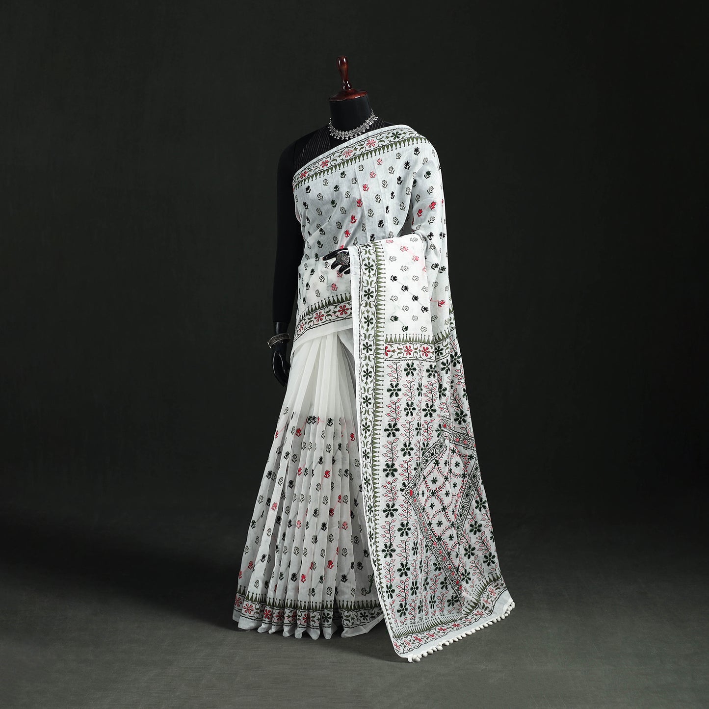 Hand Embroidered Chapa Work Silk Cotton Saree 08