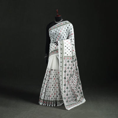Hand Embroidered Chapa Work Silk Cotton Saree 08