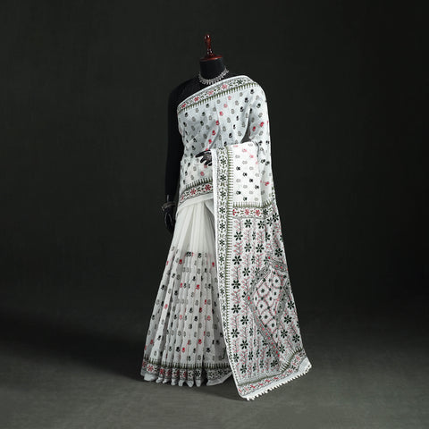 Hand Embroidered Chapa Work Silk Cotton Saree 08