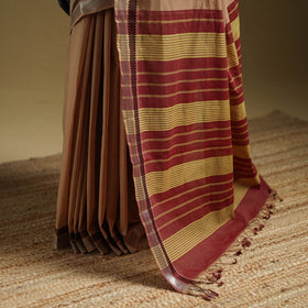 Beige - Pure Handwoven Mangalagiri Cotton Saree with Zari Border 34