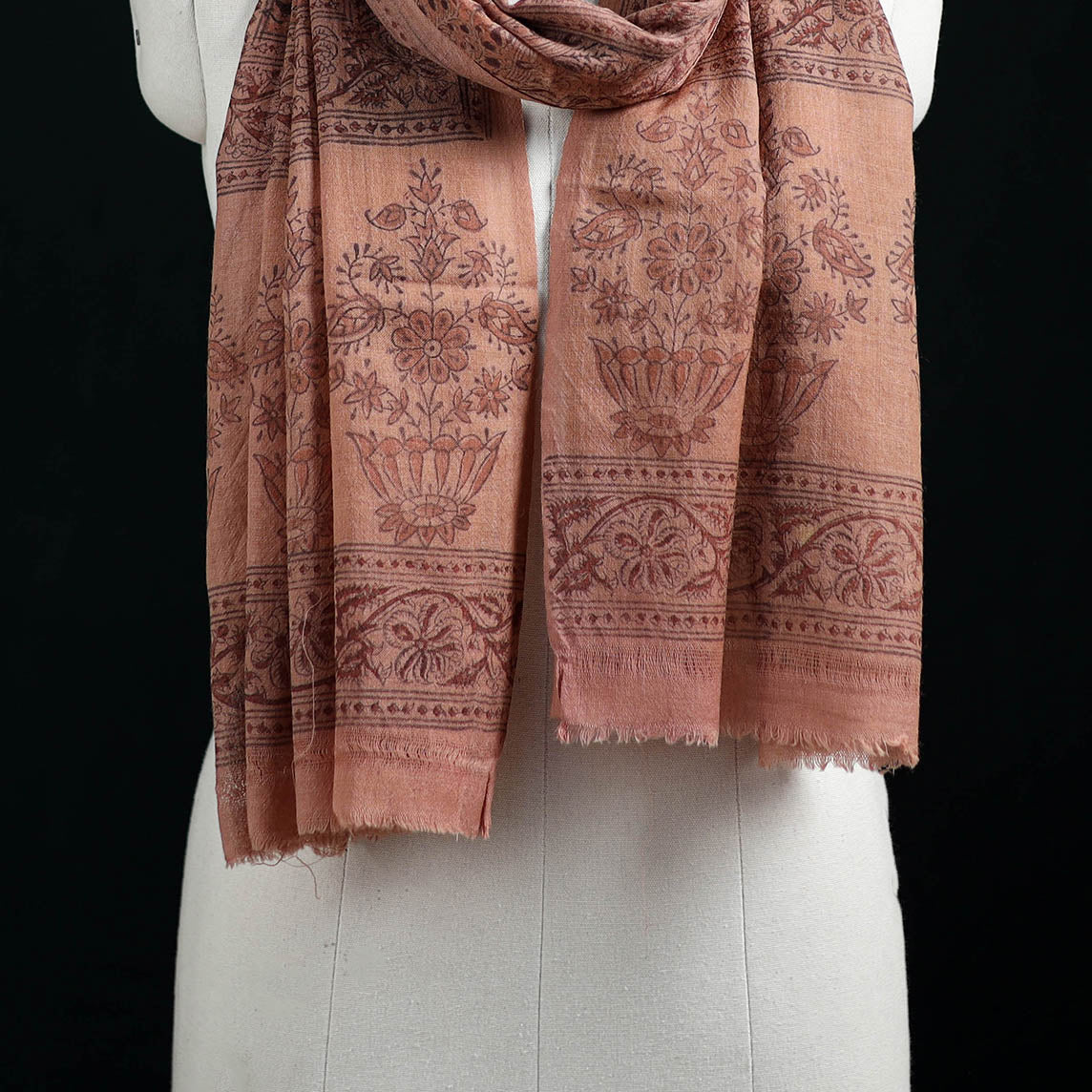 Pure Merino Wool Stole in Pedana Kalamkari Block Prints 33