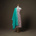 Sanganeri Block Print Cotton Unstitched Dress Material: Kurta, Bottom & Dupatta with Jewellery 38