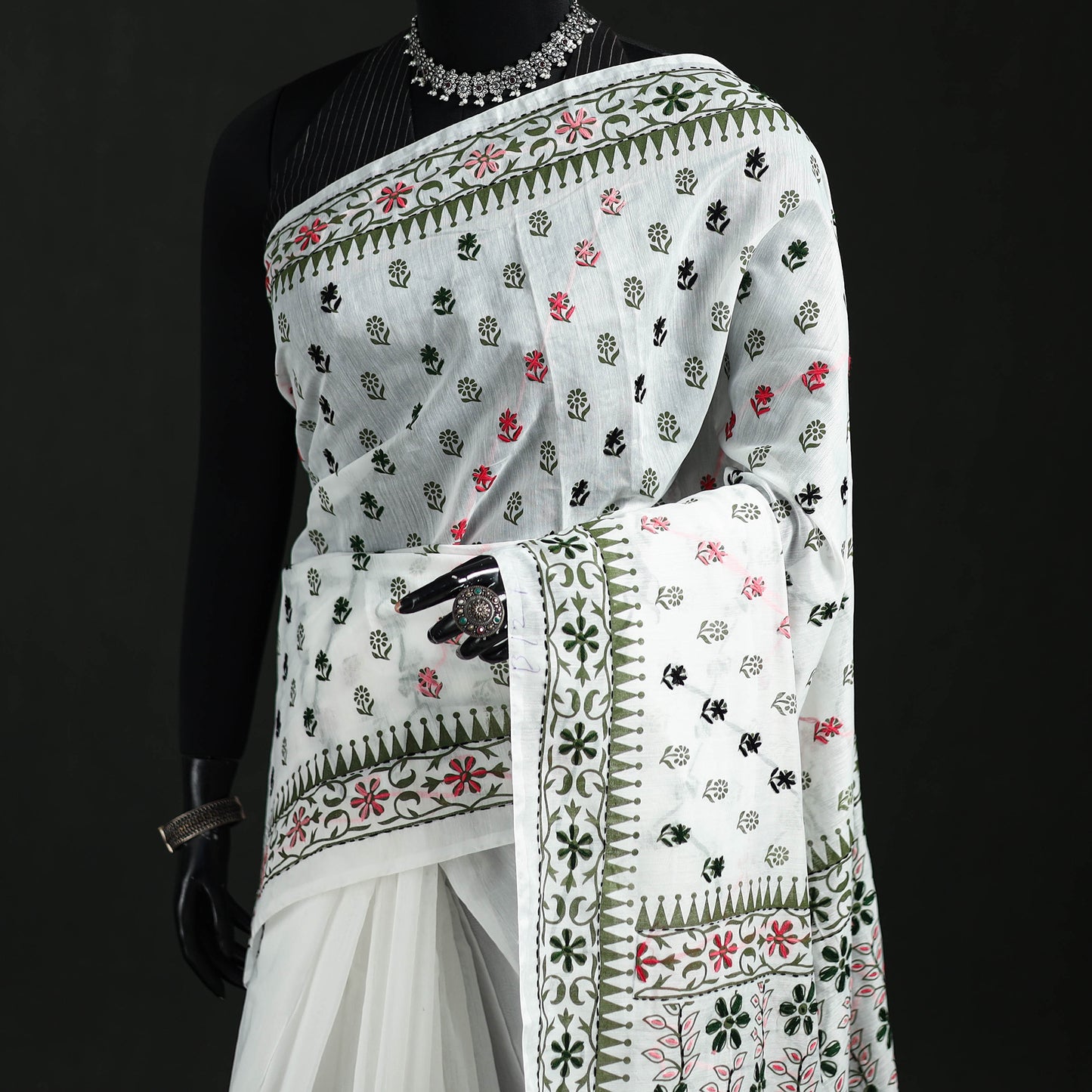 Hand Embroidered Chapa Work Silk Cotton Saree 08