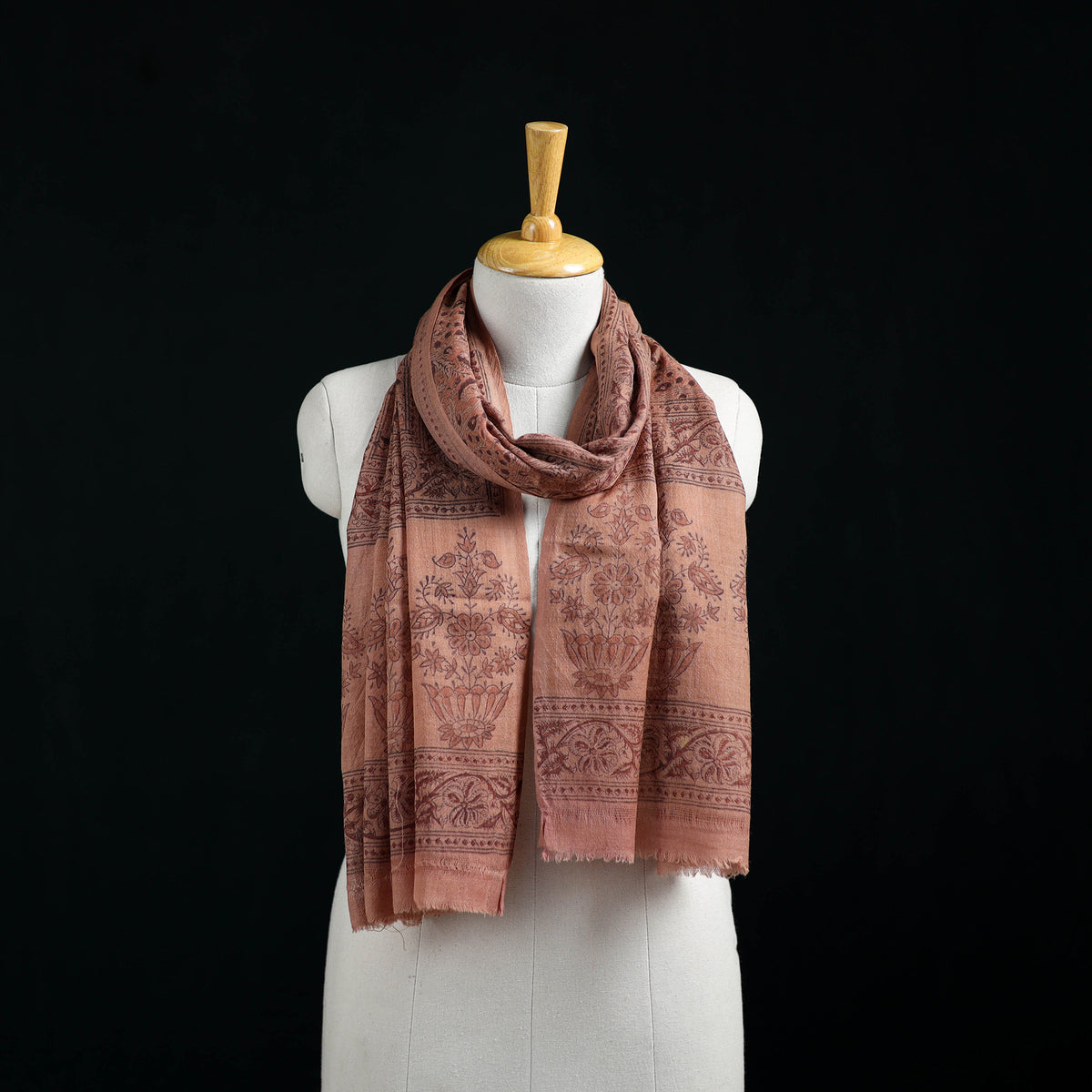 Pure Merino Wool Stole in Pedana Kalamkari Block Prints 33