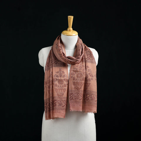 Pure Merino Wool Stole in Pedana Kalamkari Block Prints 33