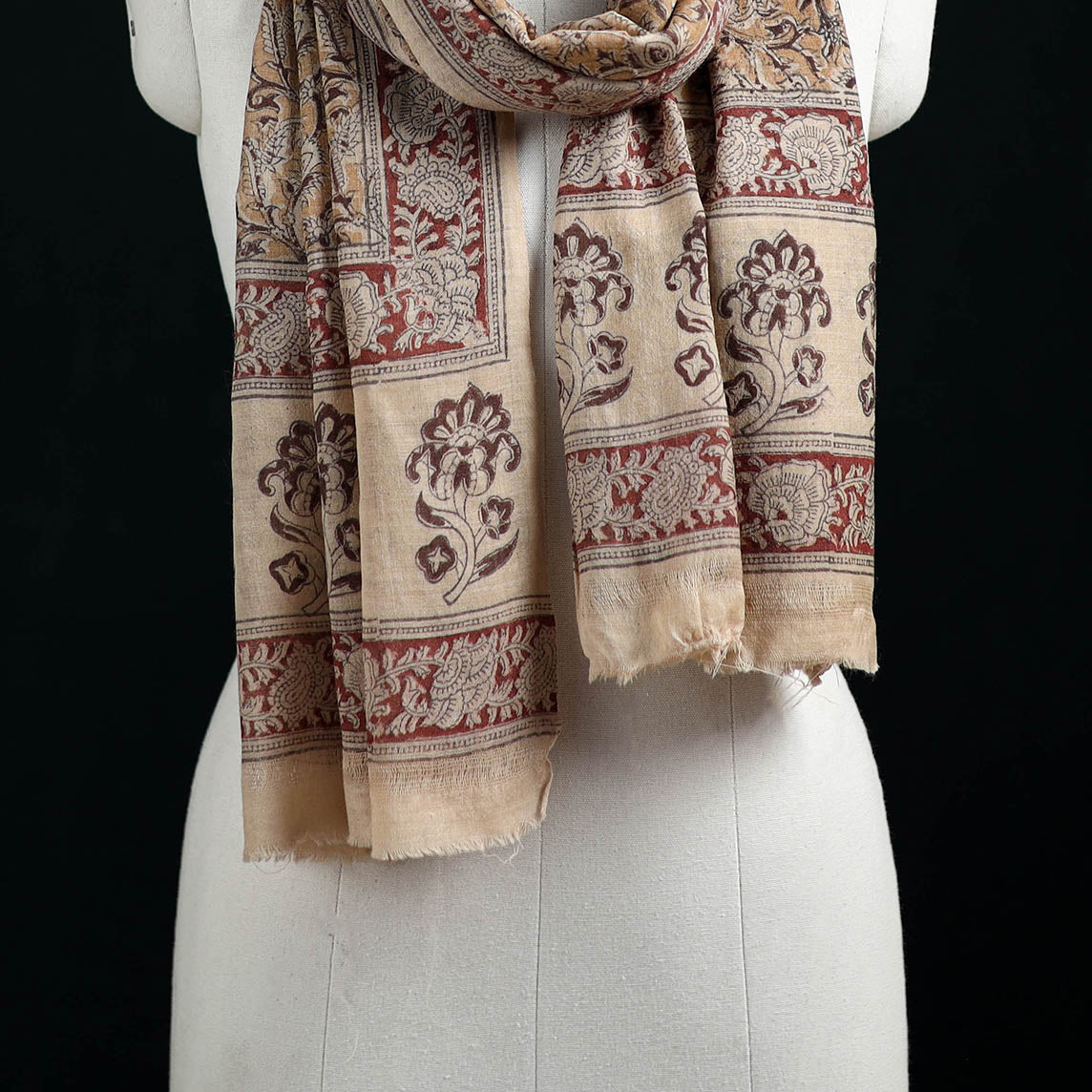 Pure Merino Wool Stole in Pedana Kalamkari Block Prints 34